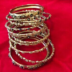 12 Gold & Black Bangle Bracelets